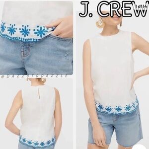 J. Crew Factory Cotton high-neck Sleeveless Top with Embroidery Size Small